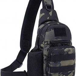 Sac Bandoulière Tactique Homme Sacoche Poitrine MOLLE Multi-Poches, Randonnée Sport Cyclisme Camo