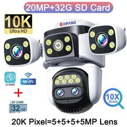 Camera IP Wifi 4 Objectifs 20MP Zoom 10X PTZ AI, Modele: Avec MicroSD 32GB