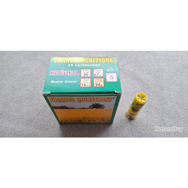Cartouches FRANCE MUNITIONS cal 20/67 bourre grasse 24gr .N6  x50 cartouches