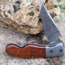 Beau Couteau Dandy Mitres & Lame Damas Lame Clip Point 128 Couches Manche Bois Fabr Artisanat LinerB