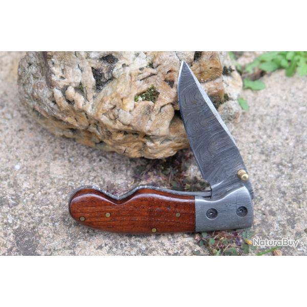 Beau Couteau Dandy Mitres & Lame Damas Lame Clip Point 128 Couches Manche Bois Fabr Artisanat LinerB