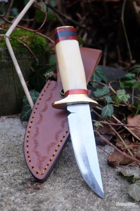 Étui En Cuir Véritable Pour Couteau à Lame Fixe - Gravé Main, Marron Foncé