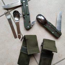 A SAISIR - Lot de 2 jeux de couverts compacts Armée de Terre dans leur étui de ceinture NEUFS