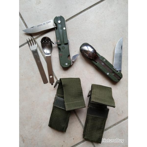 A SAISIR - Lot de 2 jeux de couverts compacts Arme de Terre dans leur tui de ceinture NEUFS