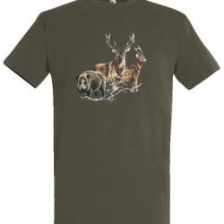 T Shirt Bartavel nature trio gros gibiers kaki
