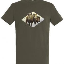 T Shirt Bartavel nature trio sangliers kaki
