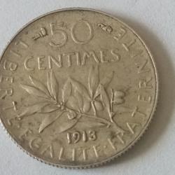 pièce 50 centimes semeuse argent 1913