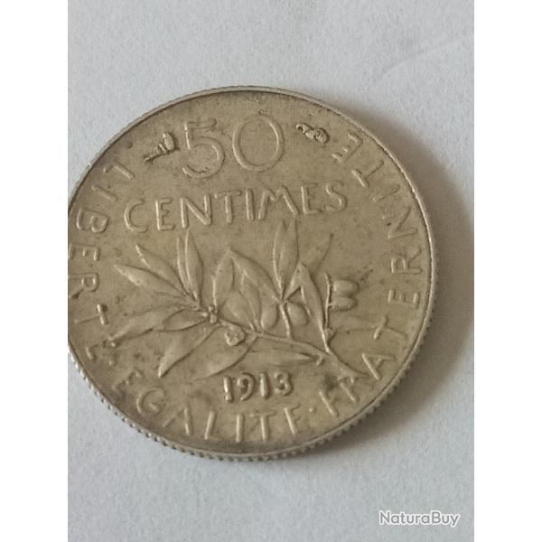 pice 50 centimes semeuse argent 1913