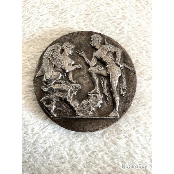 Mdaille/plaque figurative reprsentant dipe et le Sphinx ancienne