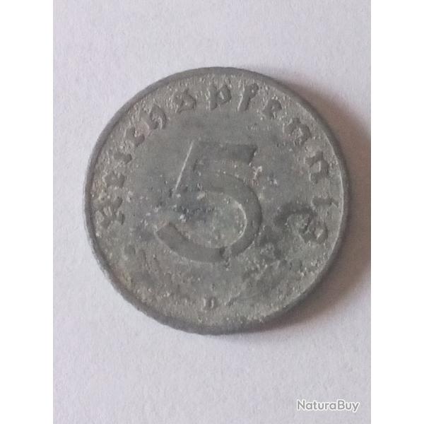 pice allemagne 5 reichspfennig D date non lisible