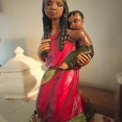 Statuette amérindienne - Vierge A L'enfant- usa - vers 1900
