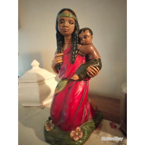 Statuette amrindienne - Vierge A L'enfant- usa - vers 1900