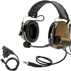 Casque Antibruit Électronique Tactique Tir et Chasse Réduction Sonore Micro Détachable Marron