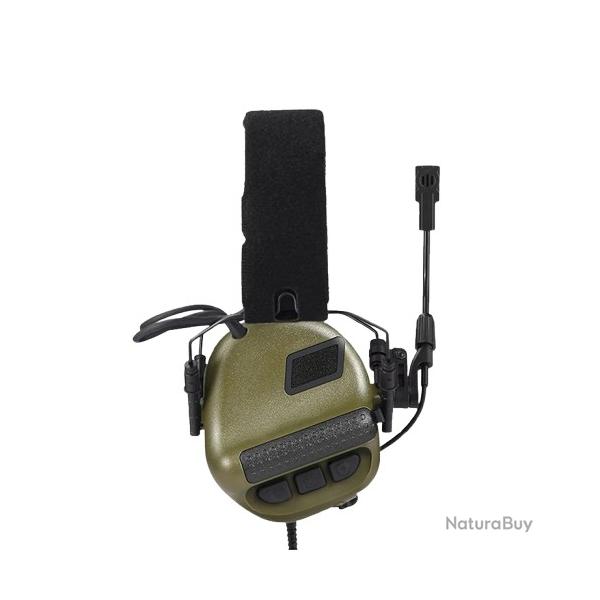 Casque Antibruit lectronique Tactique Tir et Chasse Rduction Sonore Micro Dtachable Vert