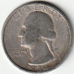 Pièce de Monnaie Etats Unis ¼ dollar "Washington Quarter" argent 1934 D
