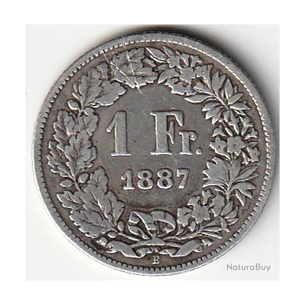 Pice de Monnaie Suisse 1 franc Helvetia debout argent 1887 B