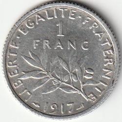 Pièce de Monnaie France 1  Franc Semeuse argent 1917