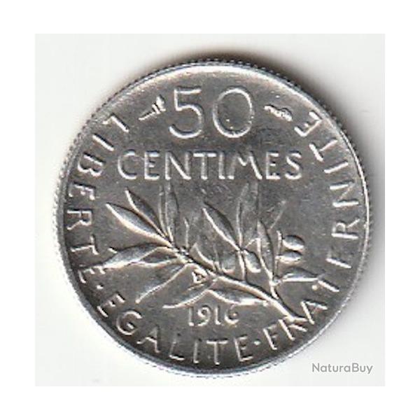 Pice de Monnaie France 50 Centimes Semeuse argent 1916