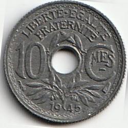 Pièce de Monnaie  France  10 centimes Lindauer Petit module 1945 Rare Qualité