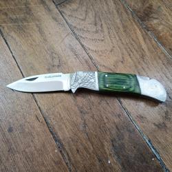Couteau Pliant Cran d'arrêt Pradel Auvergne Tête Aigle Acier Inox Bois Vert 20 cm