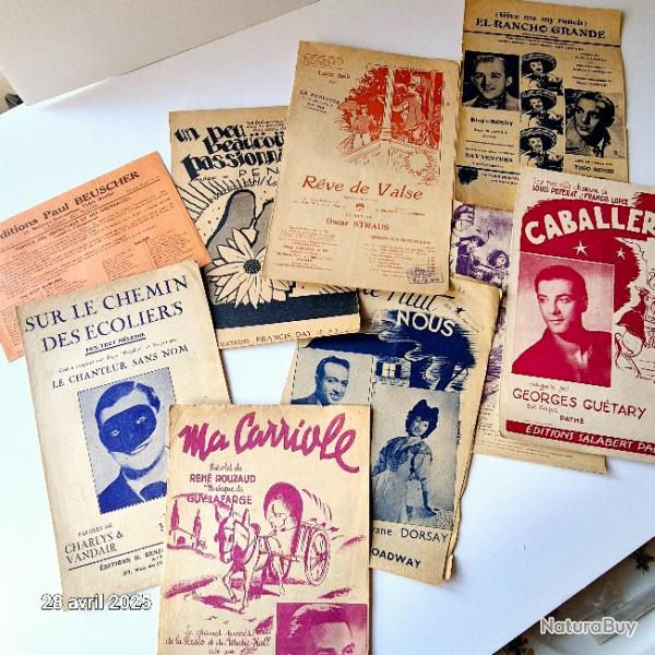 8 partitions anciennes et une publicit Paul Beuscher, le chanteur sans nom, Gutary, Marche Lorrain