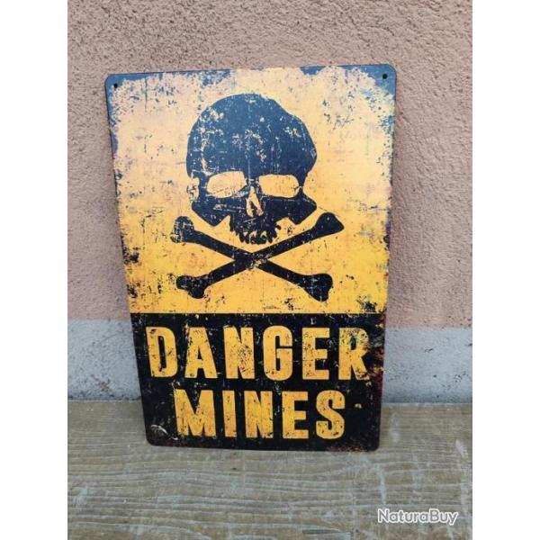 PLAQUE MTAL VINTAGE "DANGER MINES"