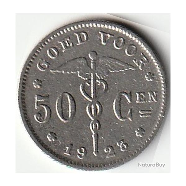 Pice de Monnaie Belgique Bon pour 50 centimes  type Bonnetain en nerlandais 1923