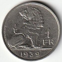 Pièce de Monnaie Belgique 1 franc - Léopold III Belgique Belgie 1939