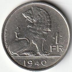 Pièce de Monnaie Belgique 1 franc - Léopold III Belgique Belgie 1940