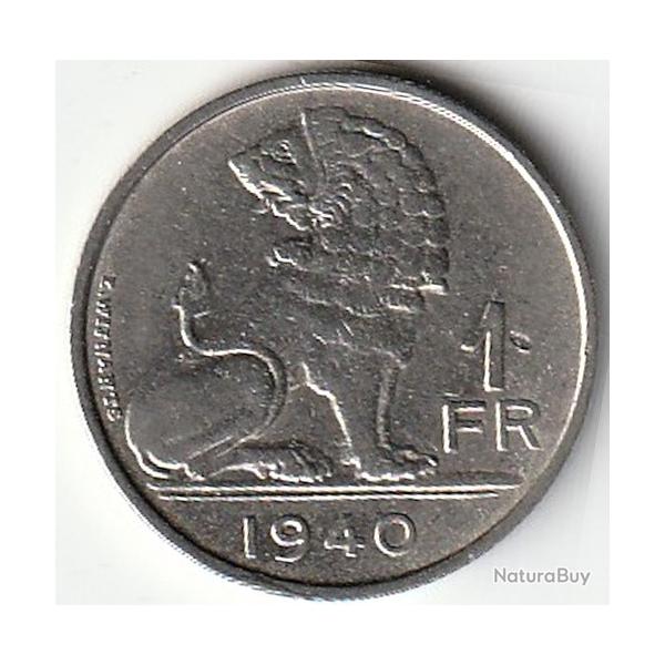Pice de Monnaie Belgique 1 franc - Lopold III Belgique Belgie 1940