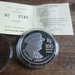 piece 100 francs "argent 1994 " winston churchill  / titre 900%