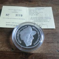 piece 100 francs "argent 1994 " delattre de tassigny provence   "/ titre 900%