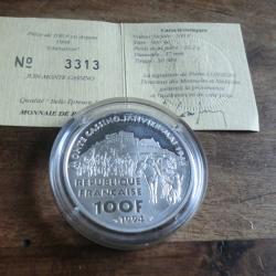 piece 100 francs "argent 1994 " juin -monte cassino "/ titre 900%