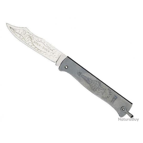COUTEAU DE POCHE DOUK ACIER MANCHE METAL BRONZE 9 cm