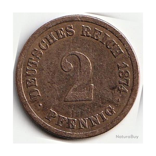 Pice de Monnaie Allemagne 2 pfennig - Wilhelm I type 1 - petit aigle 1874 A