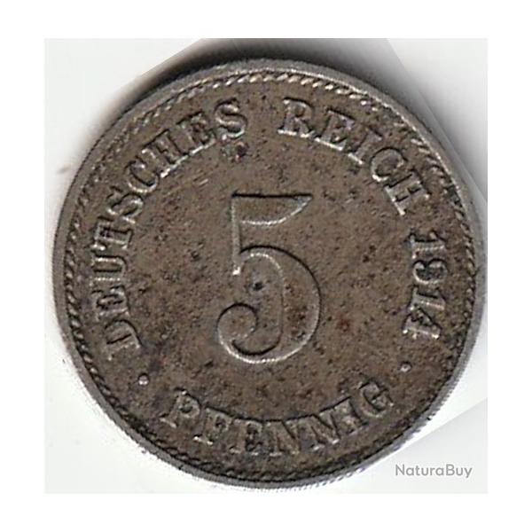 Pice de Monnaie Allemagne 5 pfennig - Wilhelm II type 2 - grand aigle 1914 F