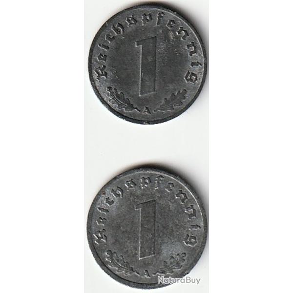 Pice de Monnaie Allemagne Lot 1 reichspfennig zinc 1940 A et 1942 A