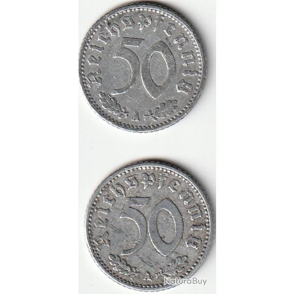Pice de Monnaie Allemagne Lot 50 reichspfennig 1940 A et 1942 A