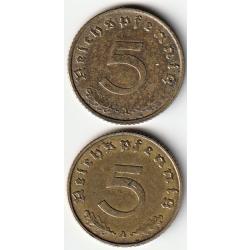 Pièce de Monnaie Allemagne Lot 5 reichspfennig 1937 A et 1938 A