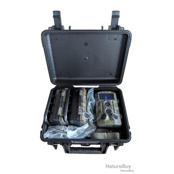 Kit de Surveillance Extrieure - 3 Camras 120 avec LED 940 nm Invisibles + Valise tanche B&W