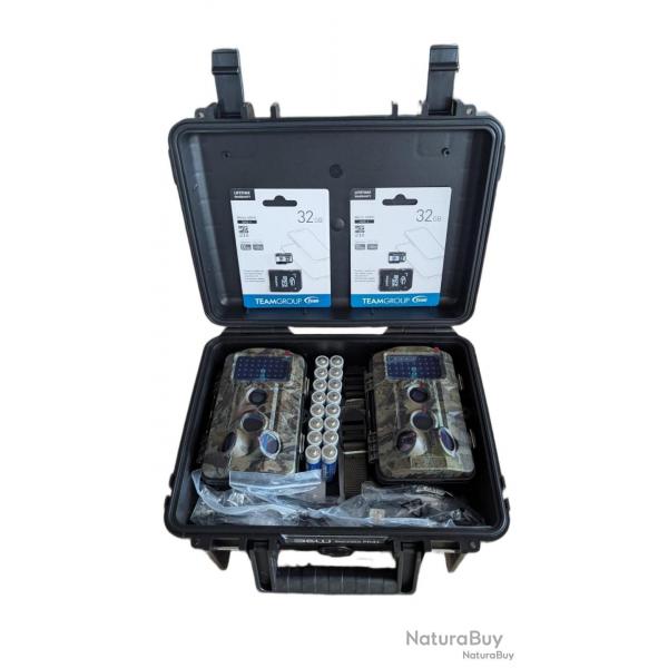 Kit de Surveillance Extrieure 2 cameras FLASH IR invisible avec Valise + cartes 32 GB + piles