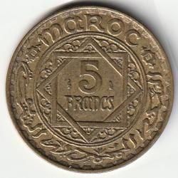 Pièce de Monnaie Maroc 5 francs Mohammed V bronze-aluminium1365 (1946)