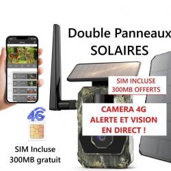 CAMERA 4G Alerte et vidéo en TEMPS REEL, 2 PANNEAUX SOLAIRES, SIM incluse 300MB Gratuit