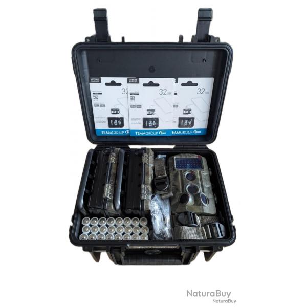Kit de Surveillance Extrieure - 3 Camras 120 avec LED Invisibles + Valise + Cartes 32 GB + PILE