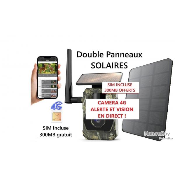 CAMERA 4G Alerte et vido en TEMPS REEL, 2 PANNEAUX SOLAIRES, SIM incluse 300MB Gratuit