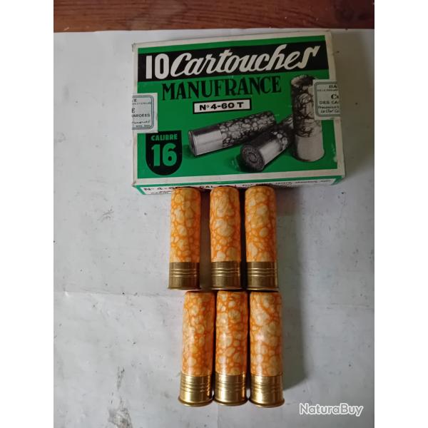 Bote de 6 cartouches anciennes cal 16 douilles cartons  MF mouchettes jaunes