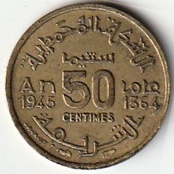 Pièce de Monnaie Maroc 50 centimes Mohammed V 1945 recherchée