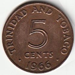 Pièce de Monnaie  5 Cents Trinité-et-Tobago 1966 peu courante recherchée