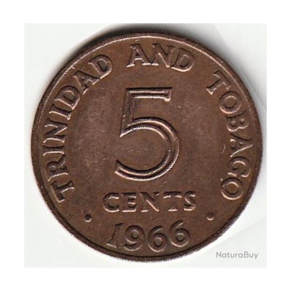 Pice de Monnaie  5 Cents Trinit-et-Tobago 1966 peu courante recherche
