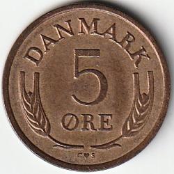 Pièce de Monnaie   Danemark  5 øre - Frédéric IX 1963 Qualité
